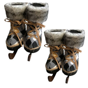 Farmhouse Christmas Ornaments 2 Skates Cabin Mountain Black White Buffalo Plaid